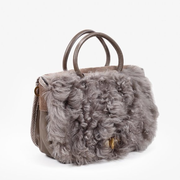 Nina Ricci Taupe Fur Watersnake Bracelet PM Shoulder Bag - Picture 3 of 12